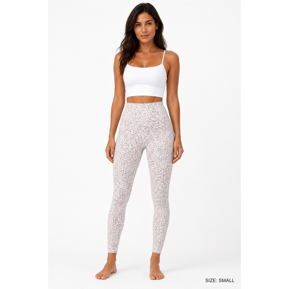 Allfenix‎ Womens High Rise Leopard Print Leggings Grey White Small Activewear